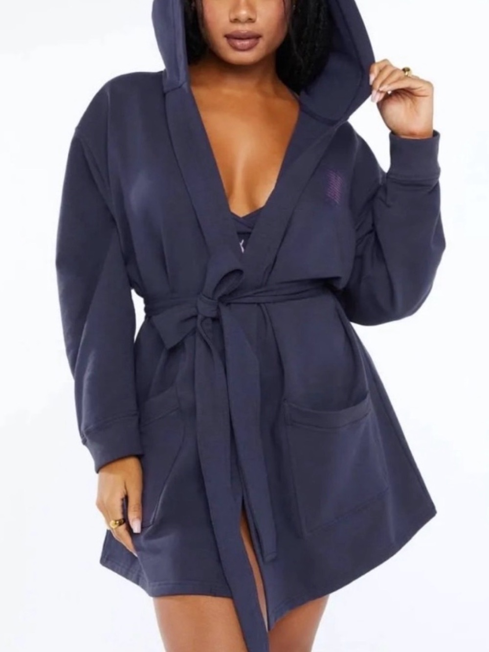 Savage X Fenty Black Short Cotton Blend Robe XS/Small